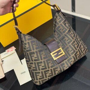 FENDI Zucca Hobo Shoulder Bag Brown Canvas